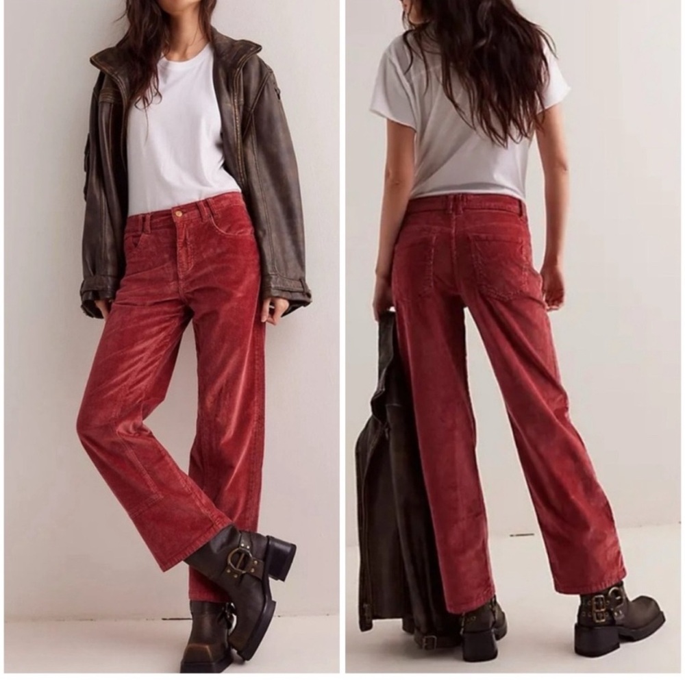 NWT Free People Women's Corduroy Pants Red Straight 29 Risk Taker High Rise